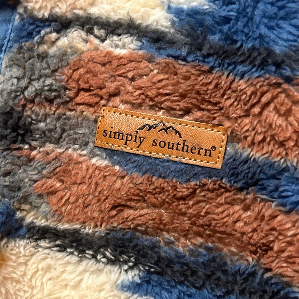 Simply Southern Fleece Pullover Women's Size Large Beige Blue - Picture 5 of 7